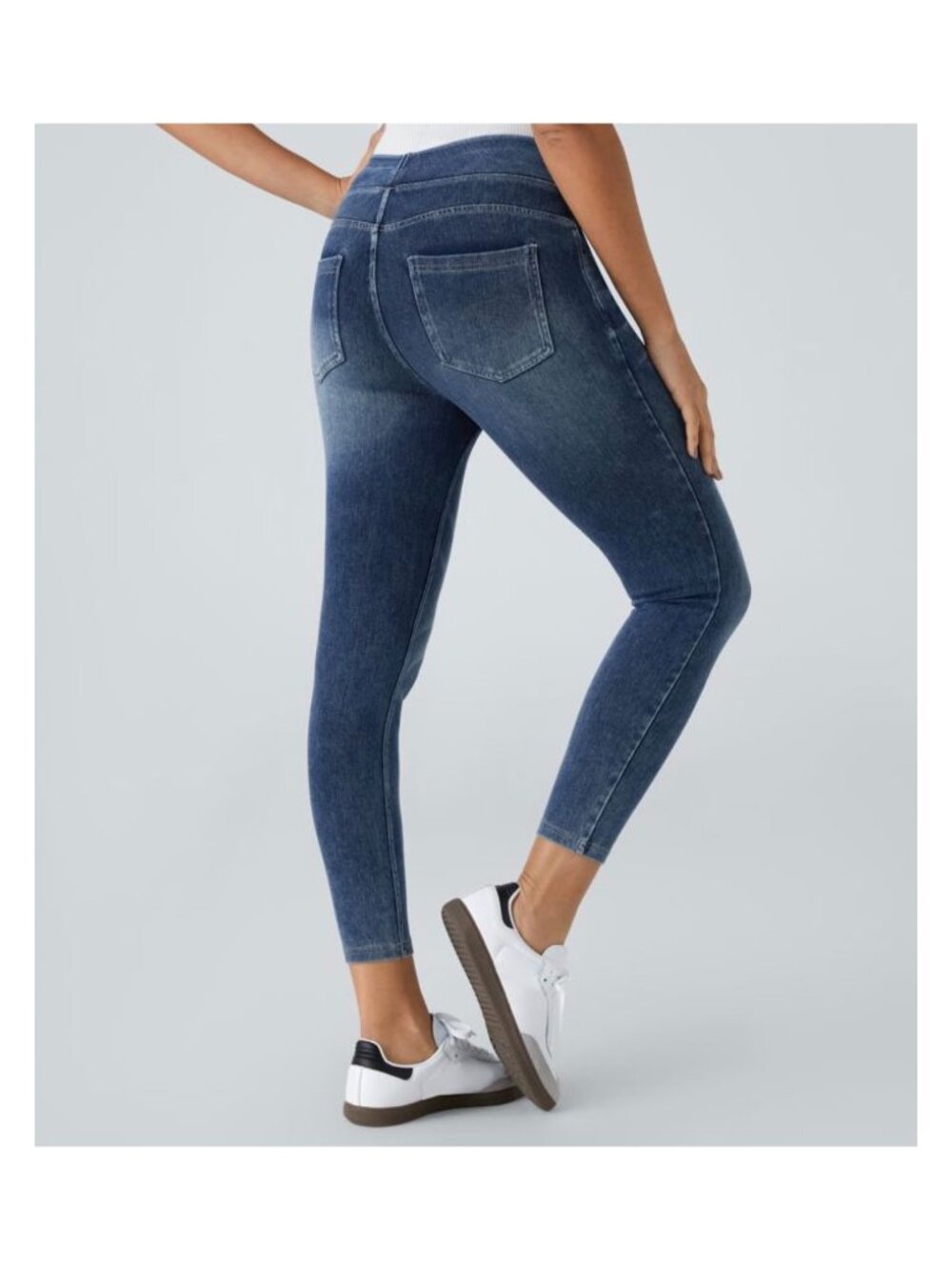 Halara L Womens Denim-Look High-Waisted Stretch  capri Jeggings L Blue